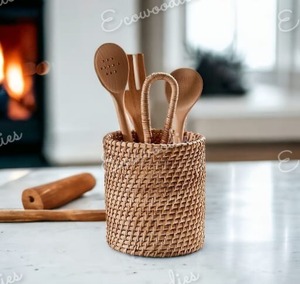 Elegante soporte para utensilios de ratán Natural, cuchara, organizador de cubiertos para mesa de comedor, soporte para utensilios de cocina artesanales para encimera - Product Image 4