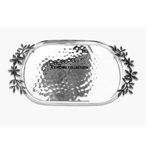 Plateau de forme ovale avec poignée de conception de fleurs décor à la maison plateau de service alimentaire pour accessoires de table Texture martelée - Product Image 1