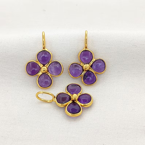 Colgante de Bisel con Forma de Trébol de Piedra Preciosa de 5mm, Colgante Hecho a Mano con Bisel de Trébol de Piedra Preciosa Lisa de 7x5mm, Amuleto de Piedra Preciosa Chapado en Oro con Anilla - Product Image 6