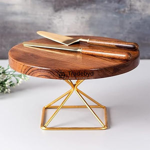 Support à gâteau rustique en bois naturel pour présentoir de desserts de comptoir de boulangerie et décor d'événement élégant Tradebyd - Product Image 1