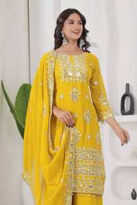 Salwar Kameez Anarkali traditionnel de haute qualité en polyester Georgette pour fête d'hiver, manches bouffantes, Chudidars, Abaya de Dubaï - Product Image 5