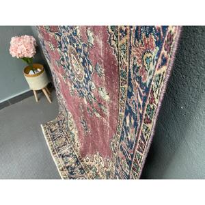 3.6x7 ft Area Vintage Turkish Rug, <b>Red</b> Animal Print <b>Wool</b> Rug - Product Image 3