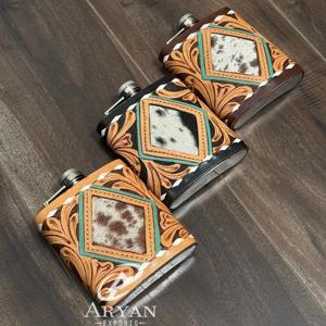 Nuevo frasco de cuero de acero inoxidable de 8oz con envoltura de cuero de vaca genuino de diseñador de lujo personalizado, frasco de bolsillo con Alcohol - Product Image 1