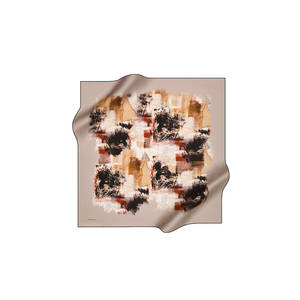 Beige Silk Abstract Pattern Square Scarf - Product Image 1