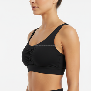 Women's Lightweight Breathable Sports <b>Bra</b> Nylon Spandex Four-Way <b>Stretch</b> Crisscross Straps Medium Support U-NECK Gym Workout - Product Image 5