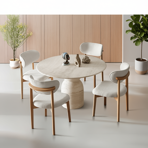 Mesa de Comedor Redonda de Piedra Travertino 100% Natural - Muebles de Piedra Elegantes - Product Image 3