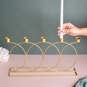 New Handmade Letterpress Printed Tabletop Decoration Iron Ring Candlestick Holder Gold Color Modern Style <b>Taper</b> <b>Candle</b> Home - Product Image 3