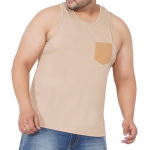 Camiseta sin mangas de talla grande para hombre con bolsillo en contraste, mezcla de algodón, chaleco informal de verano, tallas grandes y altas, OEM ODM al por mayor - Product Image 5