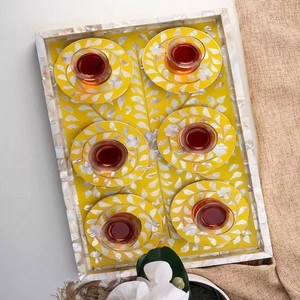 Bandeja acrílica india y bandeja India redonda Bakhoor Mubkhar Bandeja india con incrustaciones de madreperla Bandeja hecha a mano blanca con juego Bakhoor - Product Image 3