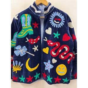เสื้อแจ็คเก็ตกำมะหยี่สีกรมท่าสำหรับฤดูใบไม้ร่วง รุ่นปักมือ Primary Soul Edition-the Nazar - Product Image 5