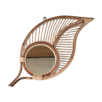 Miroir mural décoratif en rotin de style Art déco moderne en forme de feuille 36x10x71 cm, idéal pour mariage, maison de luxe, hôtel, salon