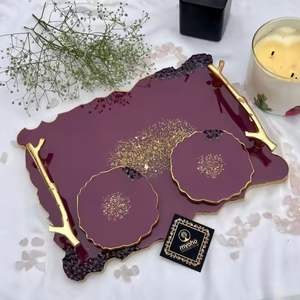 ถาดเสิร์ฟอีพ็อกซี่เรซิน Geode พร้อมด้ามจับสีทองดีไซน์เป็นของขวัญสำหรับเครื่องประดับกาแฟหรือเป็นของขวัญ - Product Image 6