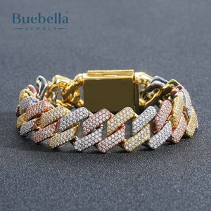 18K Gold Plated 20mm Handset Tricolor Cuban Style 925 <b>Sterling</b> <b>Silver</b> Brilliant Cut Moissanite Chain Link <b>Men</b> Hip Hop <b>Bracelet</b> - Product Image 3
