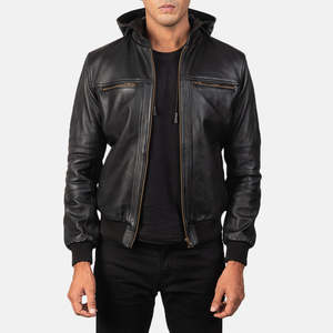 Men's Bouncer Biz Reversible Bomber <b>Jacket</b> Black Leather Cow Hide XS-Street College Zippered Closure Chenille Embroidery PU - Product Image 1