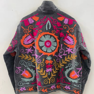 Hand Embroidered Floral Velvet Short Jacket Statement Outerwear Coat Festival Jacket Artistic Unisex Fashion Gift For <b>Wife</b> - Product Image 1