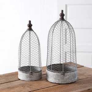 Large Rustic Primitive Country Farmhouse <b>Cloches</b> with Chicken <b>Wire</b> Mesh Base Garden Supplies - Product Image 2