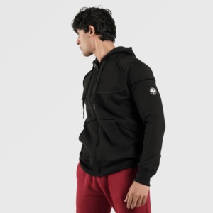 Sudadera con Capucha Negra Estilo Rigger, Talla XXS, Felpa Francesa de Algodón, con Bordado 3D, Lavado Enzimático, Impresión Serigrafiada con Apliques - Product Image 1