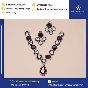 Fourniture directe d'usine Top vente qualité optimale indien bijoux de mode élégant vert et marron Polki boucles d'oreilles et collier ensemble - Product Image 2