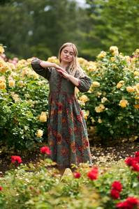 Vestido Doria Hecho a Mano, Estilo Bohemio, Midi, Estampado a Mano, Algodón Casual, Informal, de Algodón Puro con Estampado Floral - Product Image 3