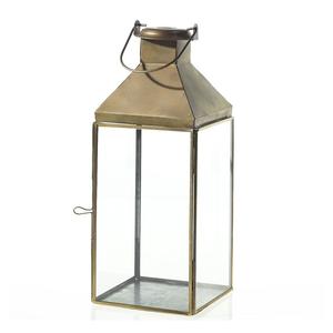 Linterna que brilla con linterna rectangular alta de latón y tapa cilíndrica y mango de bucle para interiores festivos. - Product Image 4