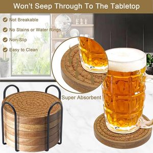 Needlework Breaded Cotton Rope and Wooden <b>Table</b> <b>Coaster</b> for Tabletop and Kitchen Home Decor Mat Top Quality Product - Product Image 4