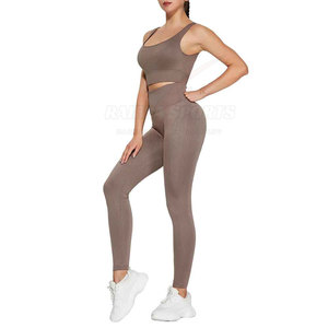 Women's High-Waisted Breathable Active <b>Apparel</b> Seamless Yoga Set Fitness Leggings with Solid Pattern Workout Athletic Wear - Product Image 1