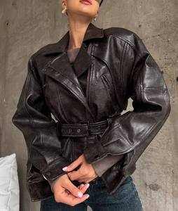 Chaquetas de Invierno Elegantes para Mujer al por Mayor, Chaquetas de Cuero Genuino Elegantes OEM, Chaqueta de Cuero Real de Moda Hip Hop - Product Image 3