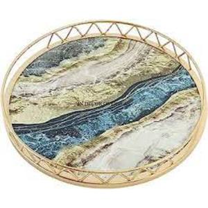 Cadre plaqué or en métal robuste pour plateau de service et de décoration fini en émail de concepteur d'art créatif moderne de forme ronde - Product Image 1