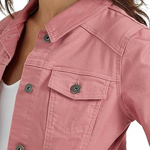Chaqueta vaquera rosa para mujer, chaqueta informal con botones delanteros, prendas de vestir exteriores elegantes para todas las estaciones - Product Image 3