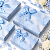 Boîte cadeau rigide en satin bleu de luxe avec nœud, réutilisable, avec couvercle et base, pour mariage, logo personnalisé, OEM, ODM