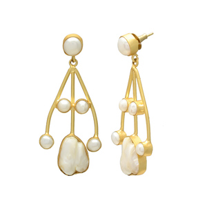 Pendientes de Perlas de Agua Dulce Naturales Blancas Ostra, Estilo Cristiano Vintage, Chapados en Oro de 24K, Sin Níquel, Hechos a Mano - Product Image 2