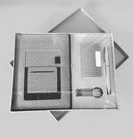 Set hadiah kulit dan hadiah promosi rami set Kombo pena logam buku harian rami gantungan kunci tempat kartu kredit untuk hadiah perusahaan