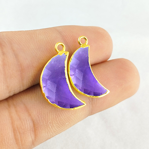 Breloques en forme de croissant de cornaline à facettes, pendentif en laiton plaqué or, breloques demi-lune, fabrication de bijoux - Product Image 4