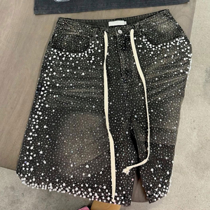 Shorts Vaqueros Rectos de Verano Transpirables con Bordado, Personalizados para Hombre, Estilo Urbano, con Botones, Lavado Oscuro - Product Image 1