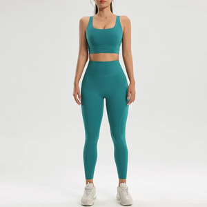 Women Gym Wear Fitness Workout High Waist Leggings Yoga Sports <b>Bra</b> Set Wholesale Custom logo Women Workout Yoga Set - Product Image 5
