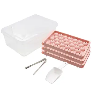 Yongli 33 Round Ice Cube Tray with Lid & Bin Ice Ball Maker Mold for Freezer with Container