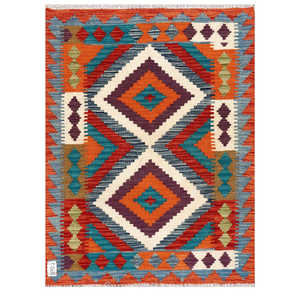 Alfombra Kilim de Maimana, Afganistán, 116 x 86 cm, Tapiz para Colgar en la Pared - Product Image 1