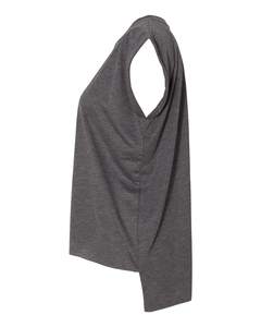 Bella + Canvas <b>Women's</b> Loose 3D Cap Sleeve Tank Top Ladies Flowy <b>Rolled</b> Cuffs Muscle Tee 804 Dark Grey Heather 65/35 - Product Image 3