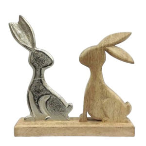 Statue créative de lapin en métal de haute qualité Sculpture de Noël Collection de Pâques en argent Décor de table - Product Image 1