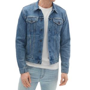 Veste en jean en coton avec polaire Slim Fit Stretch Trucker Jackets Classic Casual Denim Coat Jet Black - Product Image 6