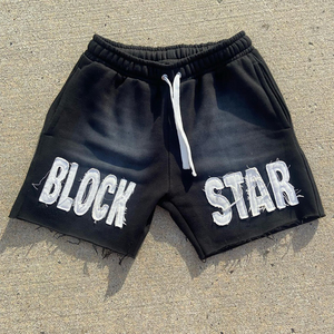 100% algodón desgastado bordado sudor corto logotipo personalizado ácido lavado ropa casual hombres pantalones cortos - Product Image 1