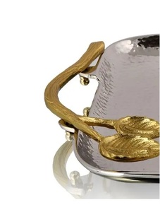 Plateau en fonte d'aluminium avec poignée florale Plateau en métal Finition personnalisée Design avec plateau de service en métal fait main de haute qualité - Product Image 2