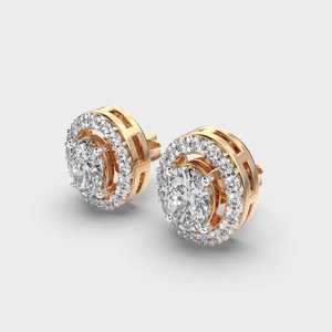 7*5 Mm Flottant Halo Oval Cut Lab Grown Diamond Boucles d'oreilles 14k Solid Gold Charm Push Back Boucles d'oreilles à breloques pour femmes - Product Image 6