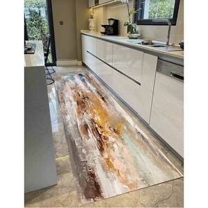 Alfombra Moderna Estampada, Diseño de Pintura Marrón y Gris, Decoración Antideslizante para el Hogar, Alfombra de Terciopelo - Product Image 3