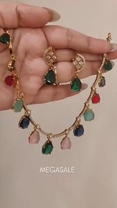 Conjunto de Collar con Acabado Mate CZ para Mujer, Perfecto para Fiestas, Collar de Uso Diario con Hermosos Aretes, Conjunto Multicolor - Product Image 3