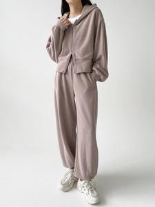 Ensemble de survêtement oversize pour femme en molleton 100 % coton avec fermeture éclair, survêtement uni - Product Image 4