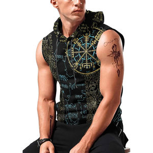 เสื้อแขนกุดมีฮู้ดถักสำหรับผู้ชายเสื้อออกกำลังกายผ้าคอตตอน100% สำหรับออกกำลังกายฟิตเนสโลโก้แบบกำหนดเอง - Product Image 6