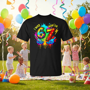 Camiseta con estampado de pintura colorida 'I Was 6 Now I'm 7 Six Seven'-Camiseta promocional divertida - Product Image 3