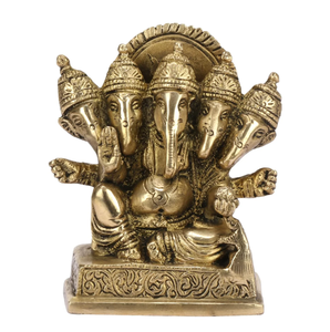 Indian Price Handmade Traditional Style Brass Panchmukhi Ganesha <b>Statue</b> for Diwali Celebrations and Home Decoration - Product Image 1
