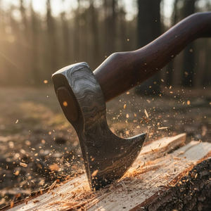 Hache de style viking en acier de Damas, tête en acier à motif artisanal avec manche long en bois naturel pour le camping et le bushcraft - Product Image 5